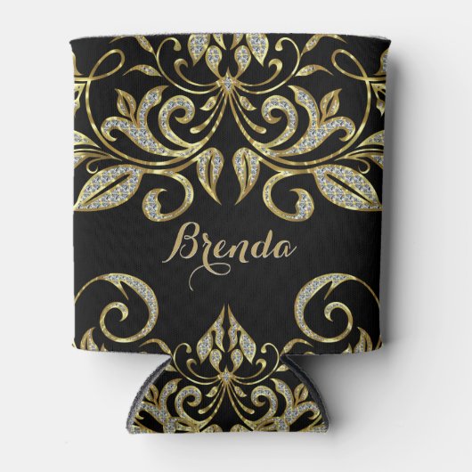 Elegant Black en Faux Gold en Glitter Blikjeskoeler (Voorkant)