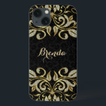 Elegant Black en Faux Gold en Glitter Case-Mate iPhone Case<br><div class="desc">Elegant faux gold and diamonds glitter floral swirl over zwarte florale damasjes. Als u om het even welke hulp nodig hebt die om het even welk van mijn design aanpassen,  contacteer de ontwerper ArtOnWear. Vrije tekst formatteren met levende hulp beschikbaar door verzoek.</div>