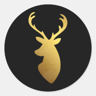 Elegant Black en Faux Gold Foil Deer Head Ronde Sticker