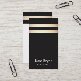Elegant Black en Faux Gold Foil Stripe Visitekaartje
