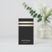 Elegant Black en Faux Gold Foil Stripe Visitekaartje (Staand voorkant)