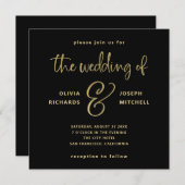 Elegant Black en Faux Gold Wedding Kaart (Voorkant / Achterkant)
