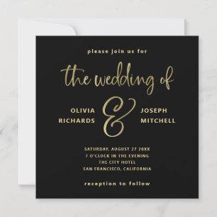 Elegant Black en Faux Gold Wedding Kaart