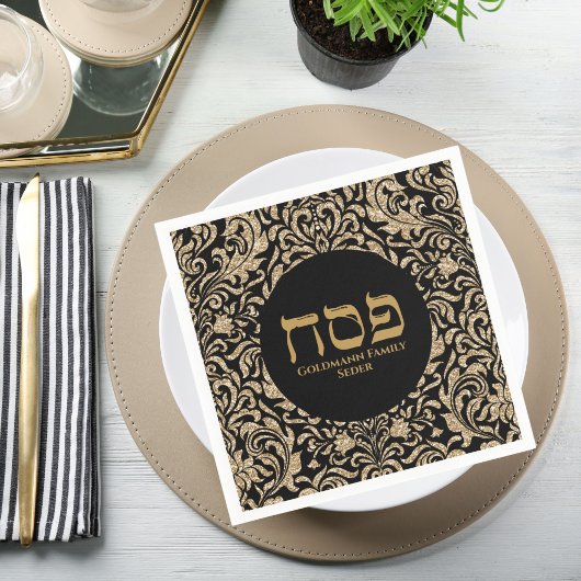 Elegant Black en Glitter Gold Hebrew Passover Servet