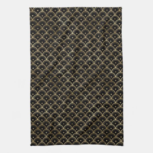 Elegant Black en Gold 1920s Art Deco  Theedoek (Verticaal)