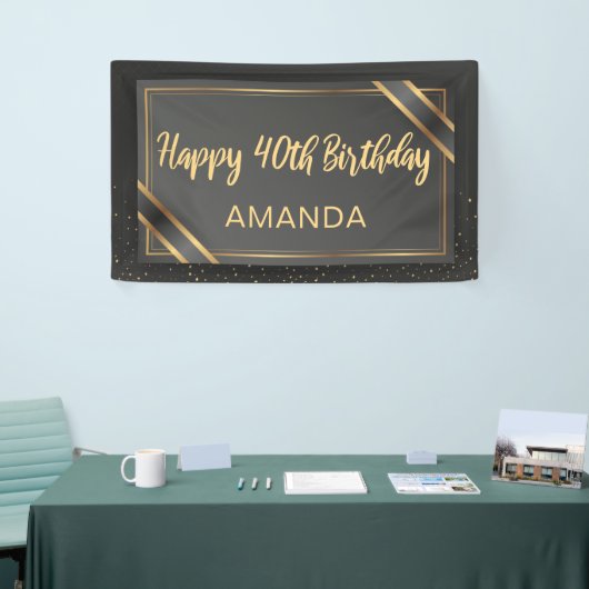 Elegant Black en Gold 40e verjaardag Spandoek (Beurs)