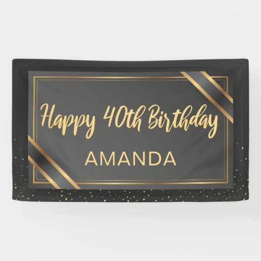 Elegant Black en Gold 40e verjaardag Spandoek (Horizontaal)