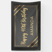 Elegant Black en Gold 40e verjaardag Spandoek (Verticaal)