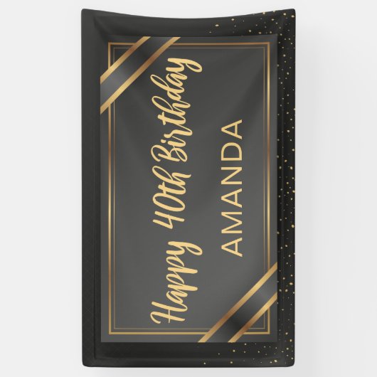 Elegant Black en Gold 40e verjaardag Spandoek (Verticaal)