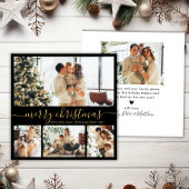 Elegant Black en Gold 4 Photo Collage Kerstmis Feestdagenkaart