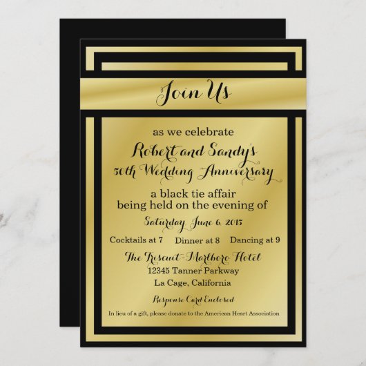Elegant Black en Gold 50e Jubileum Invites Kaart (Voorkant / Achterkant)