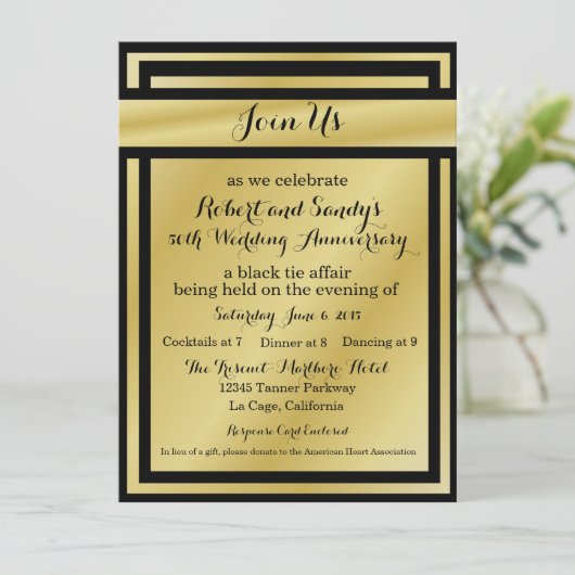 Elegant Black en Gold 50e Jubileum Invites Kaart (Staand voorkant)