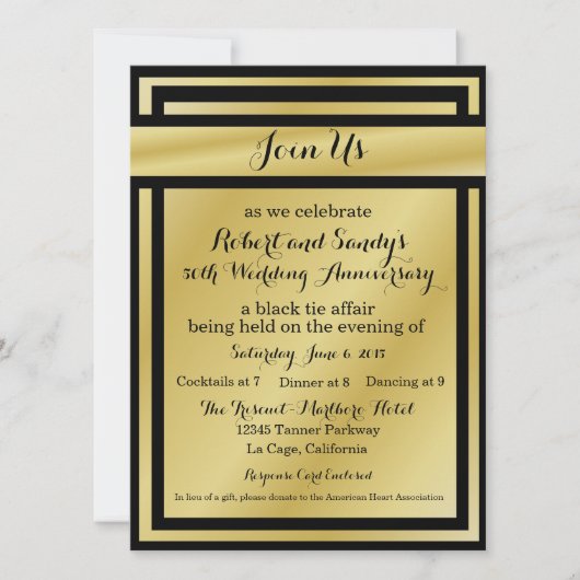 Elegant Black en Gold 50e Jubileum Invites Kaart (Voorkant)