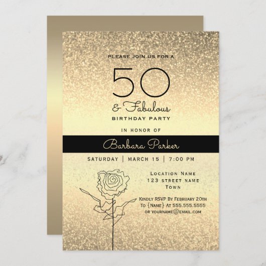 Elegant Black en Gold 50e verjaardag Kaart (Voorkant / Achterkant)