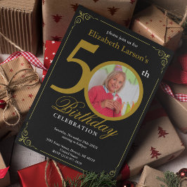 Elegant Black en Gold 50e verjaardag Kaart