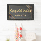 Elegant Black en Gold 50e verjaardag Spandoek (Insitu)