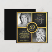 Elegant Black en Gold 50th Birthday Foto Kaart (Voorkant / Achterkant)