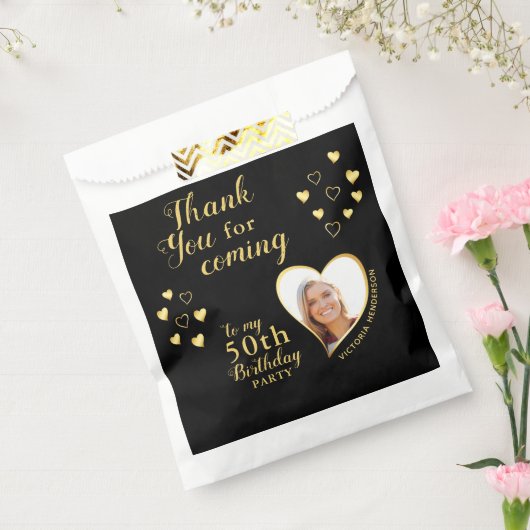 Elegant Black en Gold 50th Birthday Hartelijk dank Bedankzakje (Gezegeld)