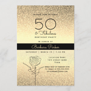 Elegant Black en Gold 50th Birthday Kaart