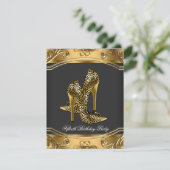 Elegant Black en Gold 50th Birthday Party Kaart (Staand voorkant)