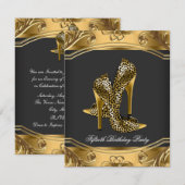 Elegant Black en Gold 50th Birthday Party Kaart (Voorkant / Achterkant)