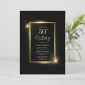 Elegant Black en Gold 50th Birthday Party Kaart (Staand voorkant)