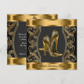 Elegant Black en Gold 50th Birthday Party Kaart (Voorkant / Achterkant)