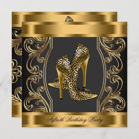 Elegant Black en Gold 50th Birthday Party Kaart (Voorkant / Achterkant)