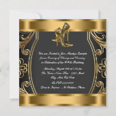 Elegant Black en Gold 50th Birthday Party Kaart (Achterkant)
