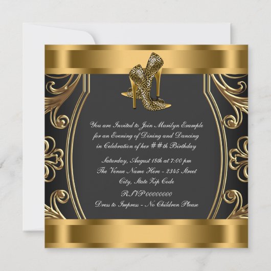 Elegant Black en Gold 50th Birthday Party Kaart (Achterkant)