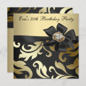 Elegant Black en Gold 50th Birthday Party Kaart (Voorkant / Achterkant)