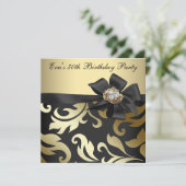 Elegant Black en Gold 50th Birthday Party Kaart (Staand voorkant)