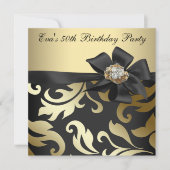 Elegant Black en Gold 50th Birthday Party Kaart (Voorkant)