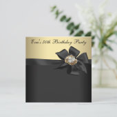 Elegant Black en Gold 50th Birthday Party Kaart (Staand voorkant)