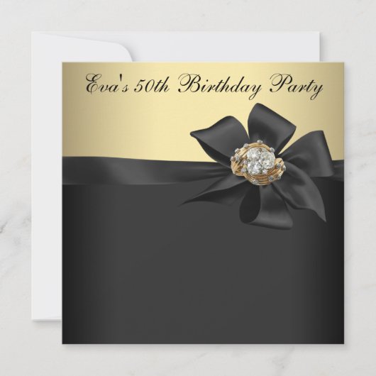 Elegant Black en Gold 50th Birthday Party Kaart (Voorkant)