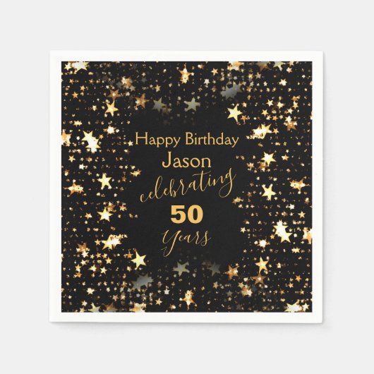 Elegant Black en Gold 50th Birthday Party Servet (Voorkant)