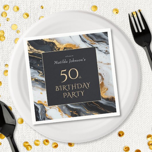 Elegant Black en Gold 50th Birthday Party Servet