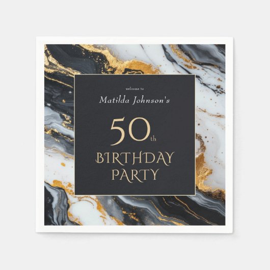 Elegant Black en Gold 50th Birthday Party Servet (Voorkant)