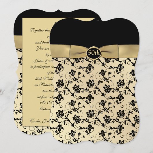Elegant Black en Gold 50th Jubileum Invitation Kaart (Voorkant / Achterkant)
