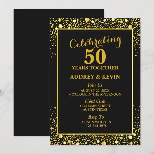 Elegant Black en Gold 50th Wedding Jubileum Kaart (Voorkant / Achterkant)
