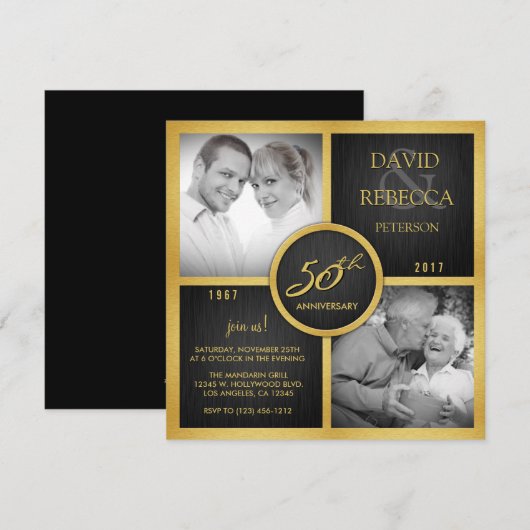 Elegant Black en Gold 50th Wedding Jubileum Kaart (Voorkant / Achterkant)