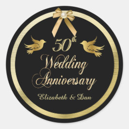 Elegant Black en Gold 50th Wedding Jubileum Ronde Sticker