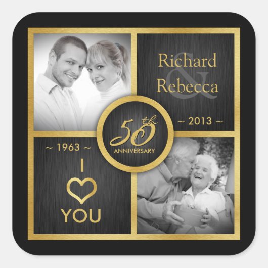 Elegant Black en Gold 50th Wedding Jubileum Vierkante Sticker (Voorkant)