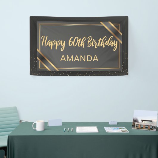 Elegant Black en Gold 60e verjaardag Spandoek (Beurs)