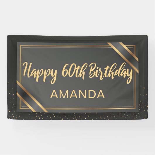 Elegant Black en Gold 60e verjaardag Spandoek (Horizontaal)