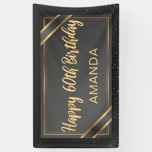 Elegant Black en Gold 60e verjaardag Spandoek (Verticaal)
