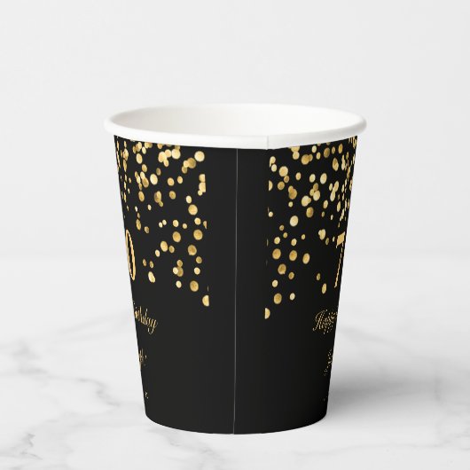 Elegant Black en Gold 70e verjaardag Papieren Bekers (Rechts)