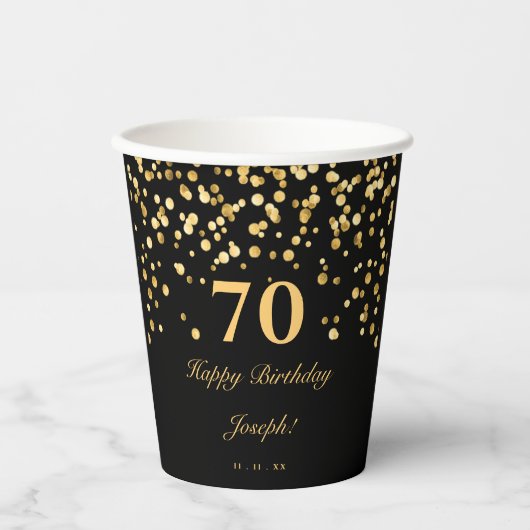 Elegant Black en Gold 70e verjaardag Papieren Bekers (Voorkant)