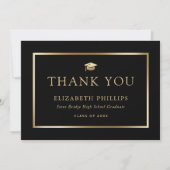 Elegant Black en Gold Afstuderen Bedankkaart (Voorkant)