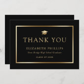 Elegant Black en Gold Afstuderen Bedankkaart (Voorkant / Achterkant)